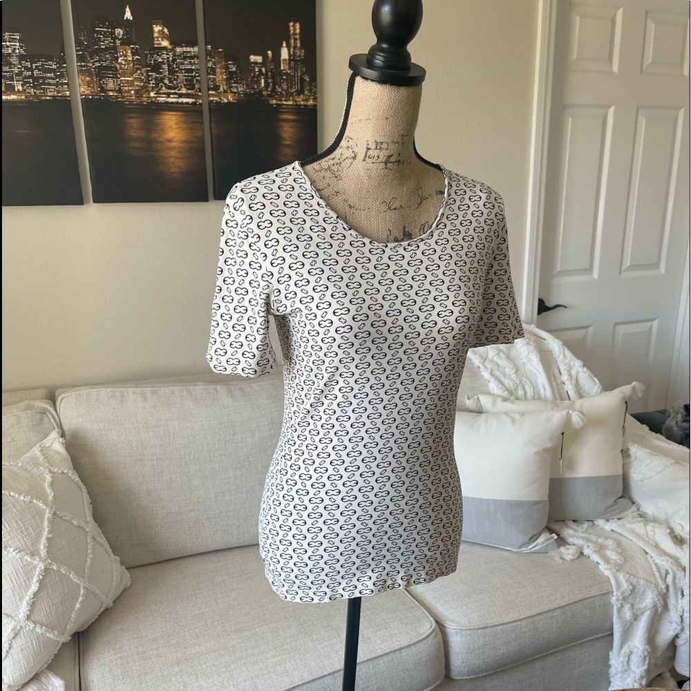 Escada White Short Sleeve Tee with Black Logo Print